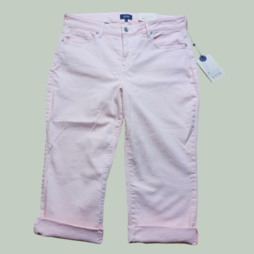NYDJ‎ Briella Roll Cuff Capri Jeans 14 Pink NWT Lift Tuck MFOZCP2576